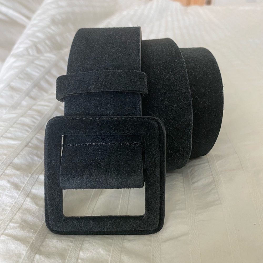 BA&SH Black Suede Belt with Square Buckle